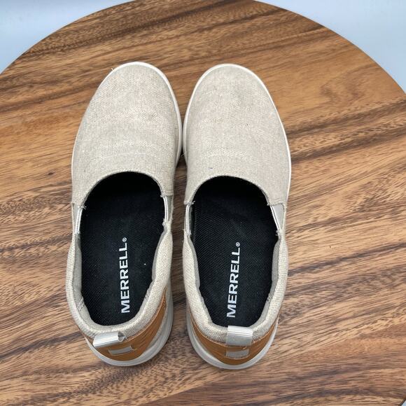 Merrell Gridway Moc Shoes Womens Size 6 Tan Canvas Slip On Vibram Sneakers - Picture 5 of 8